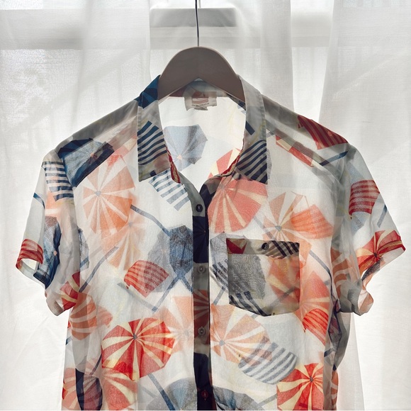 VINTAGE SUMMERY beach umbrella print camp shirt - Picture 2 of 6